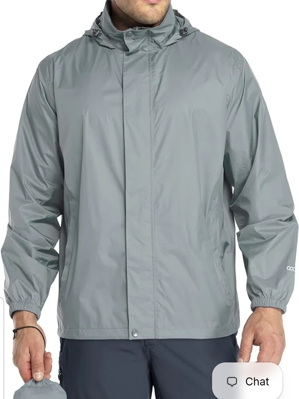 Men's Hooded Packable Raincoat in Light Gray